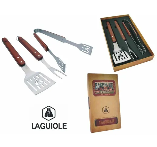 Set Barbecue 3 Pz. Forchettone Paletta Pinza Laguiole