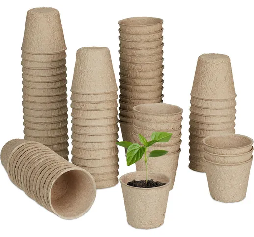 Relaxdays - Set da 80 Vasetti per Piantine, Biodegradabile, Vasi da Semina, in Cellulosa,...