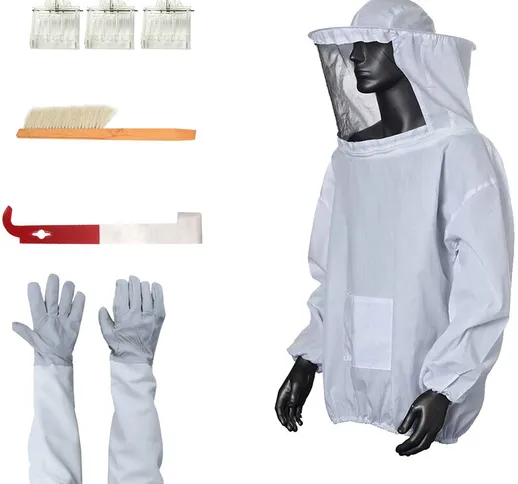 Asupermall - Set da apicoltura 5 pezzi (abbigliamento anti-ape taglia M, guanti anti-ape,...