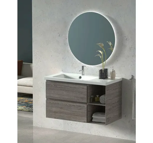 Set da bagno Zeus - 7 colori diversi 90 cm - con mobili, specchio rotondo retroilluminato...