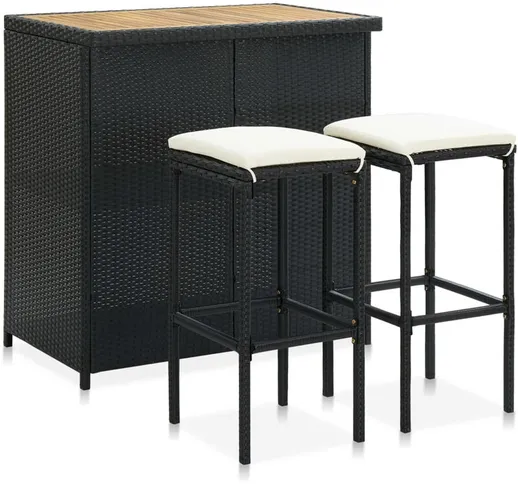 Happyshopping - Set da Bar 3 pz in Polyrattan Nero