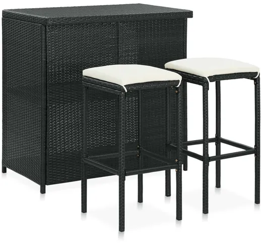 Vidaxl - Set da Bar 3 pz in Polyrattan Nero