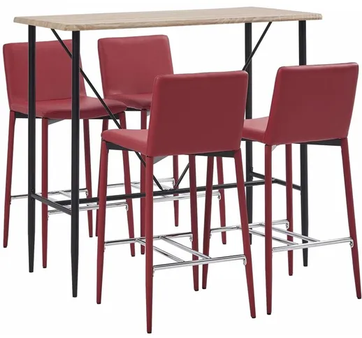 Set da Bar 5 pz in Similpelle Rosso Vino - Rosso - Vidaxl