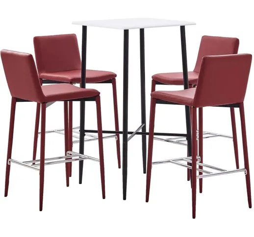 Set da Bar in Similpelle Rosso Vino 5 pz - Rosso - Vidaxl