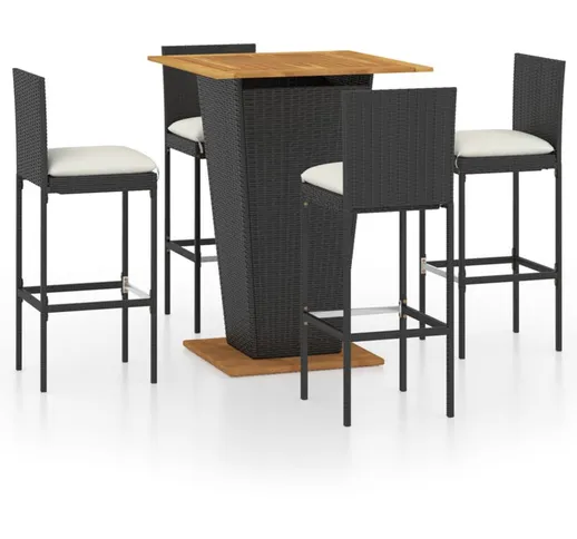 Set da Bar da Giardino 5 pz con Cuscini in Polyrattan Nero