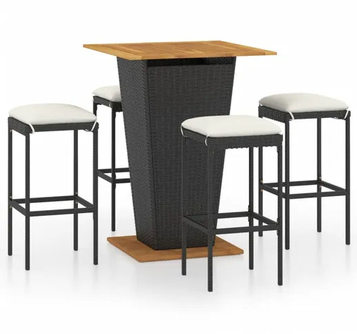 Set da Bar da Giardino 5 pz con Cuscini in Polyrattan Nero