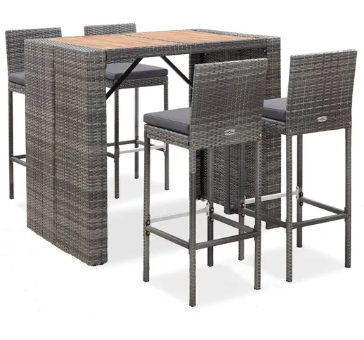 Set da Bar da Giardino 5 pz Polyrattan e Legno Acacia Grigio