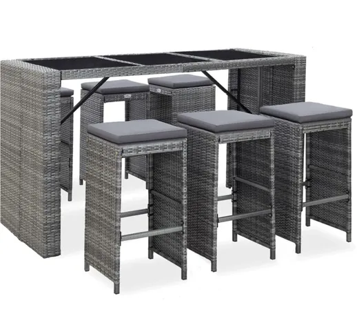 Vidaxl - Set da Bar da Giardino 7 pz con Cuscini in Polyrattan Grigio