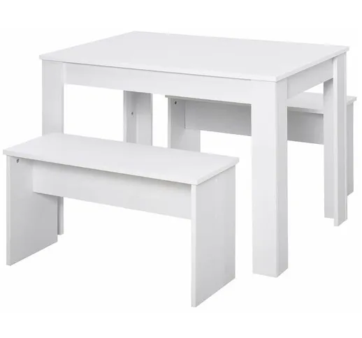 Set Da Pranzo Tavolino Con 2 Panche In Stile Moderno Bianco 110 X 70 X 75Cm