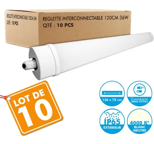 Eclairage Design - Set di 10 prese LED interconnettibili impermeabili 120cm 36W IP65 4000k