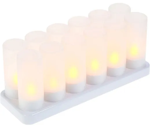 Set di 12 LED ricaricabili che cambiano colore tremolanti candele senza fiamma candele tea...
