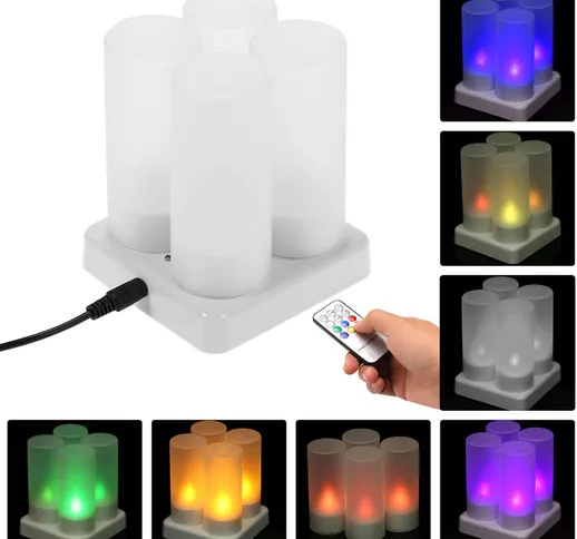 Set di 4 LED ricaricabili che cambiano colore sfarfallio senza fiamma candele tealight luc...