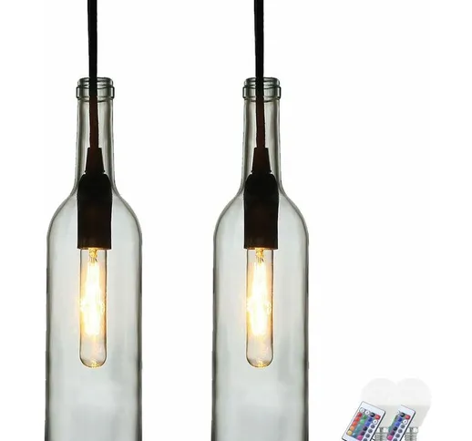 Etc-shop - Set di 2 lampade a sospensione led rgb luci bottiglie di vetro telecomando dimm...