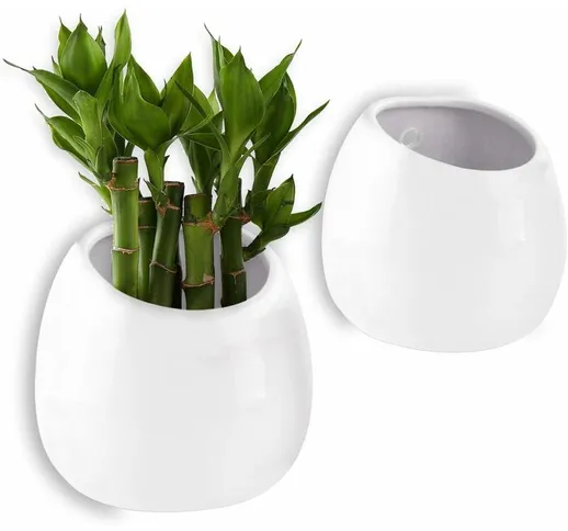 Set di 2 vasi per piante da parete in ceramica bianca da 10 cm, decorazione da parete per...