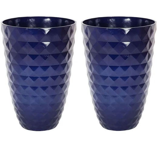 Set di 2 Vasi per Piante Rotondo Argilla Blu Navy Design Moderno 50 x ⌀ 35 cm Feriza - Blu