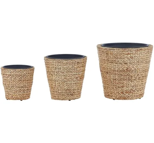 Beliani - Set di 3 vasi per piante da interno e da esterno rotondi in giacinto d'acqua nat...