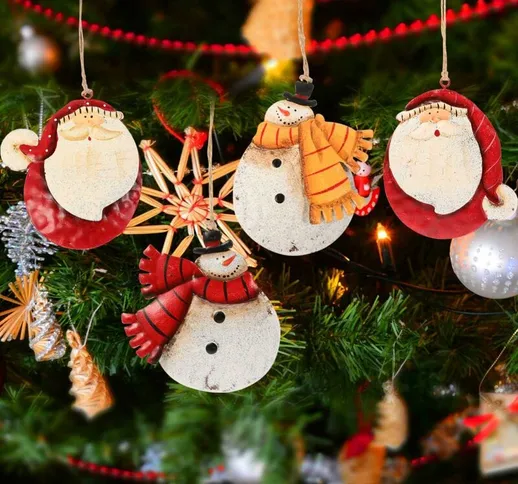 Set di 4 decorazioni per albero di Natale in latta di metallo modello pupazzo di neve