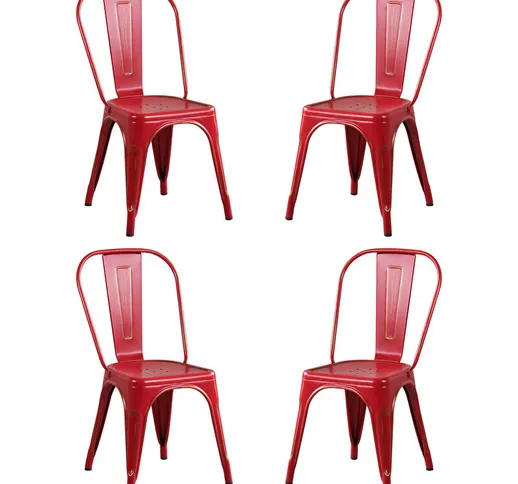 Milani Home - Set Di 4 Sedie In Metallo Di Design Moderno Industrial Vintage Colore Rosso...