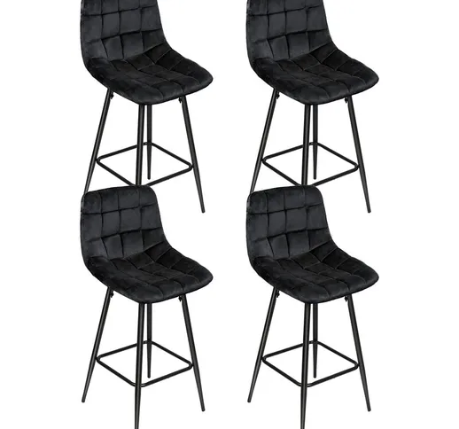 Dyhf - Set di 4 Sgabelli da bar in velluto con gambe in metallo nero