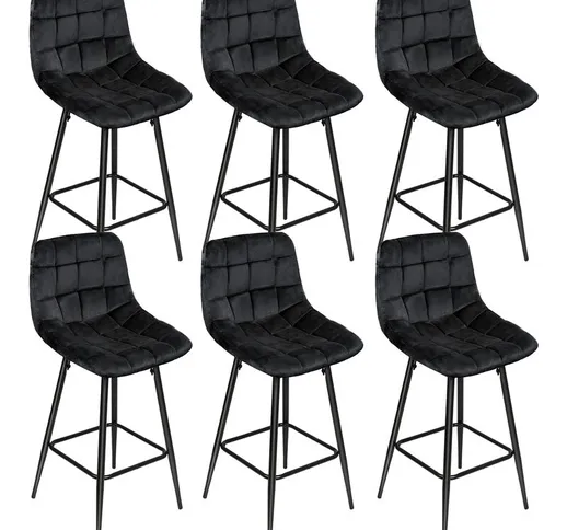 Set di 6 Sgabelli da bar in velluto con gambe in metallo nero
