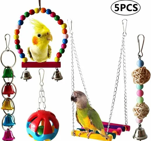 Set di 5 pappagallo giocattolo uccello uccello masticare il ramo del giocattolo, altalena...