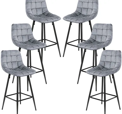 Dyhf - Set di 6 Sgabelli da bar in velluto con gambe in metallo grigio chiaro
