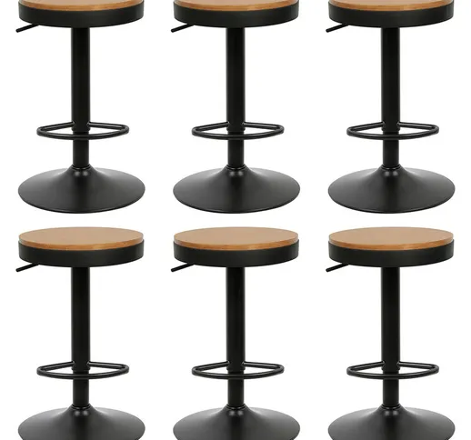 Dyhf - Set di 6 Sgabelli da bar Sgabello alto regolabile Sedia per cucina con sedile arrot...