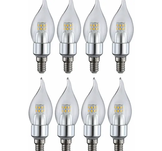 Set di 8 lampadine led da 4 watt 400 lumen luce bianca calda 3000 Kelvin candela base E14