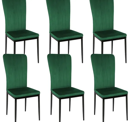 Dyhf - Set di 6 Sedie per sala da pranzo in velluto verde - sedie moderne, sedie sala da p...