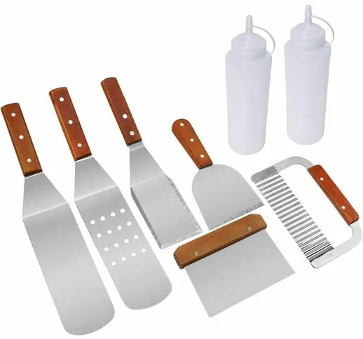 Set di accessori per piastre professionali da 8 pezzi Spatola per barbecue e raschietto St...
