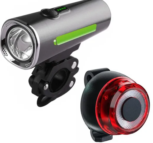 Set di luci per bici ricaricabili USB ultra luminose e impermeabili, faro anteriore e post...