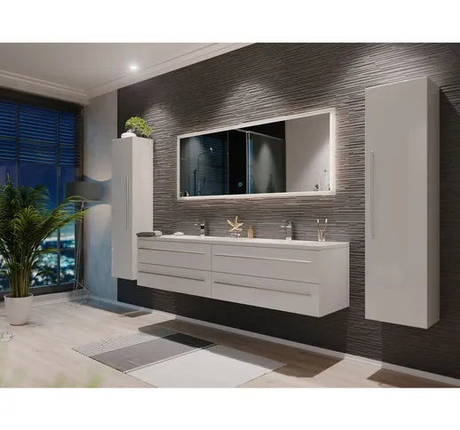 Set di mobili da bagno Colossos 180 4 pezzi con specchio a led bianco lucido - bianco luci...