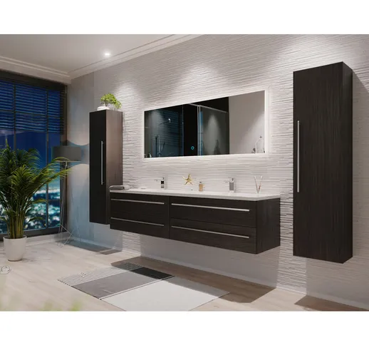  - Set di mobili da bagno Colossos 180 4 pezzi con specchio a LED antracite venato