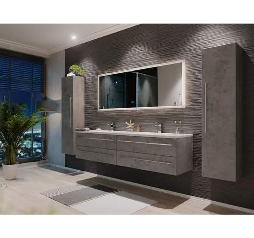  - Set di mobili da bagno Colossos 180 4 pezzi con specchio a LED grigio cemento