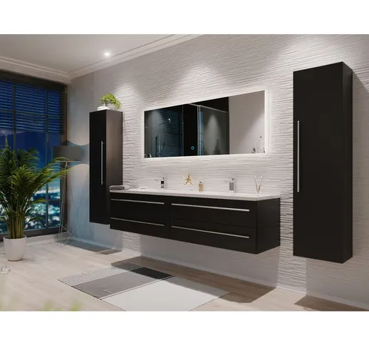  - Set di mobili da bagno Colossos 180 4 pezzi con specchio a LED nero satinato