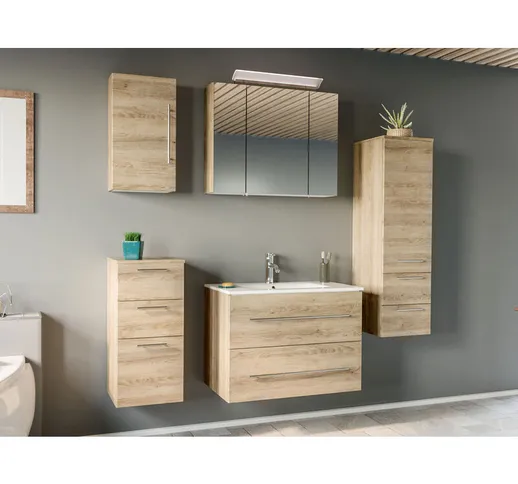  - Set di mobili da bagno OPTIMO 80cm (5 pezzi) rovere chiaro