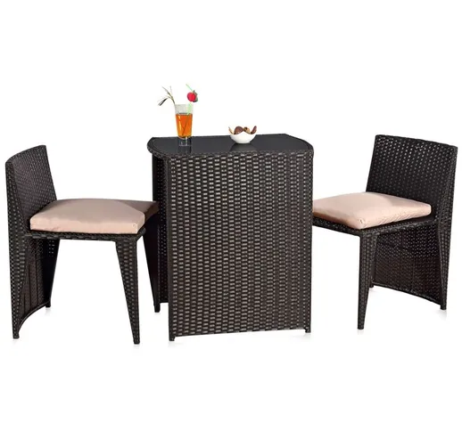 Melko - Set di mobili da giardino di 3 sedie da giardino in rattan nero in poly rattan bar...