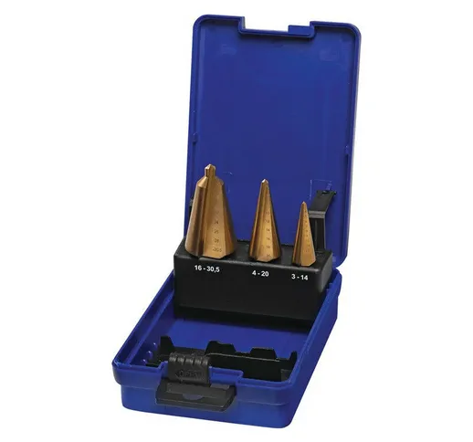 Set di punte coniche per lamiera 3-14 / 4-20 / 16-30,5 mm HSS-TiN 3 pezzi Ku.-Kass.PROMAT