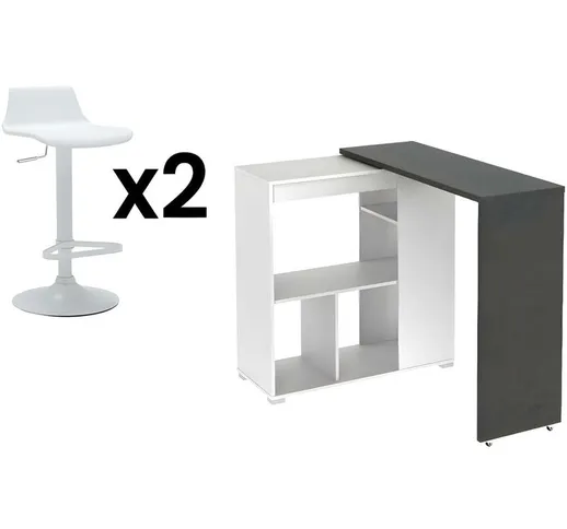 Set Mobile bar: Mobile da bar saturne + 2 sgabelli da bar calas Bianco - Grigio, Bianco