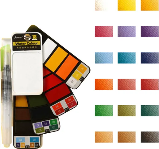 Set per pittura ad acquerello/set per pittura portatile a forma di ventaglio,18 colori