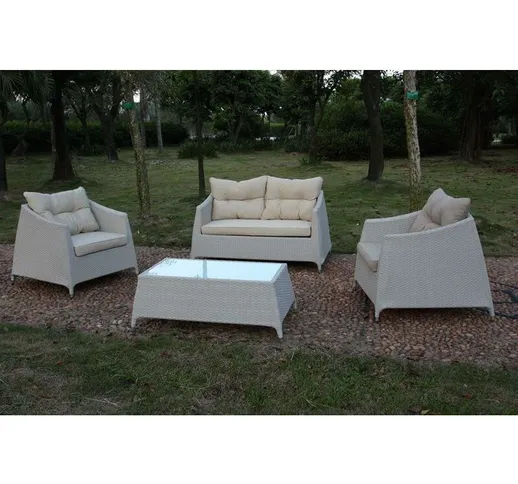 Sal Mar - SET Salotto IBIZA SOFA 2 Posti Bianco Strutture in alluminio polyrattan