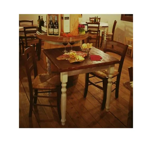 Mobili Ilar - Set Shabby Chic Tavolo in legno + 2 sedie noce impagliate in legno per casa,...