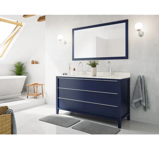 Set mobili bagno casa campagna 2pz alfios 150 quarzo carrara laccato blu