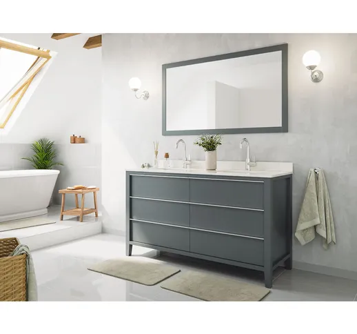 Set mobili bagno casa campagna 2pz alfios 150 quarzo carrara laccato grigio