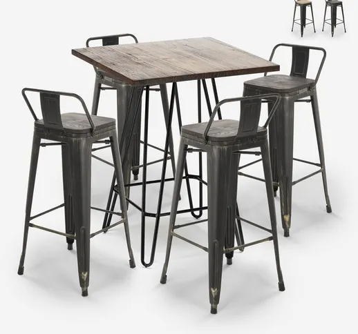 Set tavolino alto bar 60x60cm industriale 4 sgabelli tolix vintage Rhodes Noix Colore: Wen...