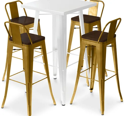 Pacchetto Tavolo Bianco e 4 Sgabelli da Bar Design Industriale - Bistrot Stylix Oro - - Or...