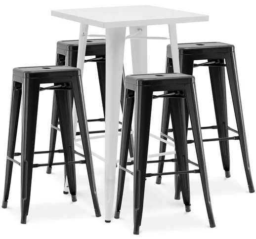 Pack Tavolo sgabello bianco e 4 sgabelli da bar Design industriale - Metallo - Nuova edizi...
