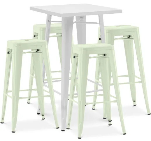Pack Tavolo sgabello bianco e 4 sgabelli da bar Design industriale - Metallo - Nuova edizi...