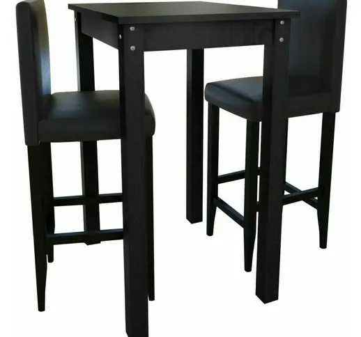  - Set Tavolino da Bar Tavolo alto con 2 Sgabelli seduta imbottita colore Nero