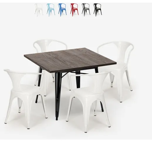 Set tavolo 80x80cm 4 sedie design industriale stile tolix cucina bar Hustle Black Colore:...